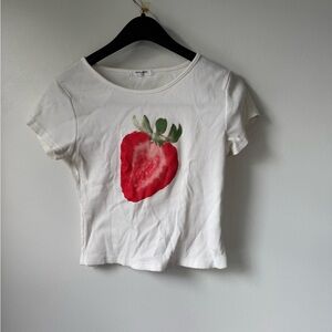M/L Peppermayo White Ribbed Strawberry Tee